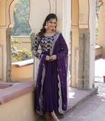 Purple colour ethnic looking girlish partywear gown with dupatta