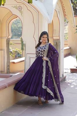 Purple colour ethnic looking girlish partywear gown with dupatta 3