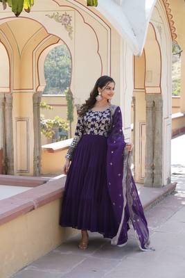 Purple colour ethnic looking girlish partywear gown with dupatta 5