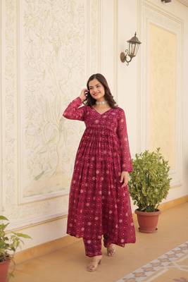 Designer and graceful wine colour long kurti with bottom for festive looks 1