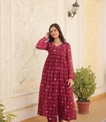Designer and graceful wine colour long kurti with bottom for festive looks