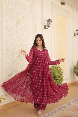 Designer and graceful wine colour long kurti with bottom for festive looks 3
