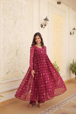 Designer and graceful wine colour long kurti with bottom for festive looks 6