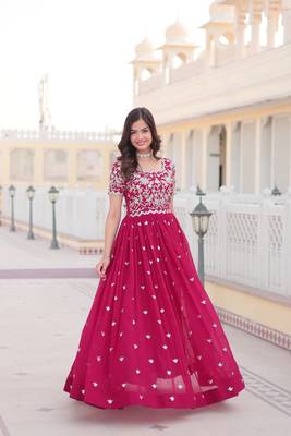 Sophesticated pink colour ethnic rich looks gown for party looks 6
