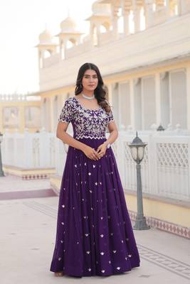 Sophesticated purple colour ethnic rich looks gown for party looks 5