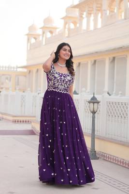 Sophesticated purple colour ethnic rich looks gown for party looks 6