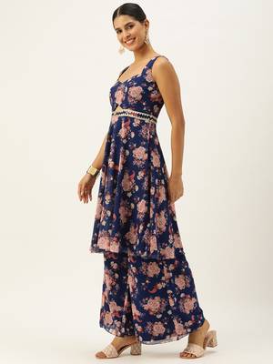 Ethnovog ready to wear blue georgette printed palazzo suit 3