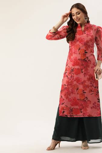 Ethnovog ready to wear pink organza n green kurta palazzo set