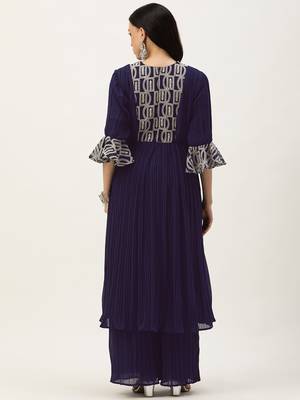 Ethnovog ready to wear navy blue embroidered kurta sets 2