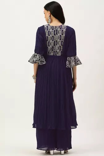 Ethnovog ready to wear navy blue embroidered kurta sets