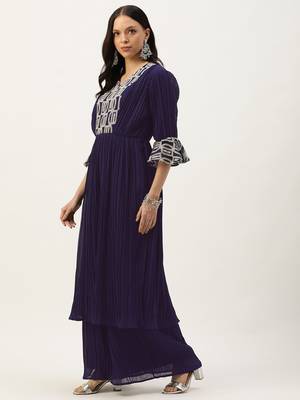 Ethnovog ready to wear navy blue embroidered kurta sets 3