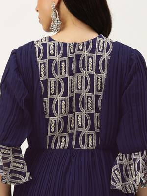 Ethnovog ready to wear navy blue embroidered kurta sets 4