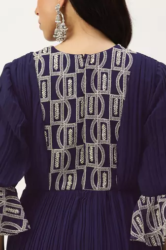 Ethnovog ready to wear navy blue embroidered kurta sets