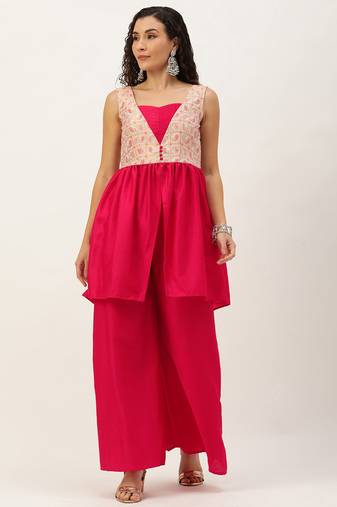 Ethnovog ready to wear white tie n dye nylon n pink kurta set