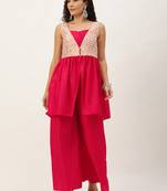 Ethnovog ready to wear white tie n dye nylon n pink kurta set