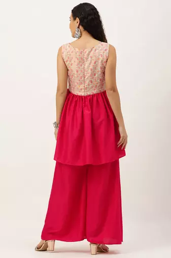 Ethnovog ready to wear white tie n dye nylon n pink kurta set