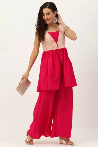 Ethnovog ready to wear white tie n dye nylon n pink kurta set