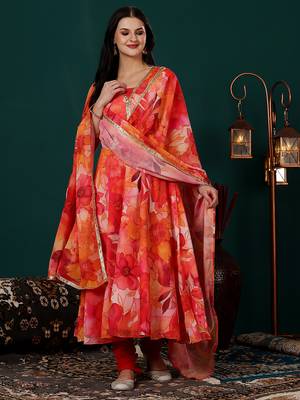 Ethnovog ready to wear multi color printed v neck style anarkali suit 1