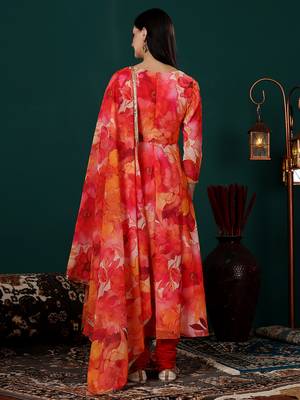 Ethnovog ready to wear multi color printed v neck style anarkali suit 2