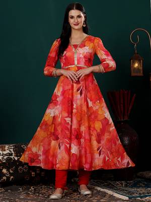 Ethnovog ready to wear multi color printed v neck style anarkali suit 3