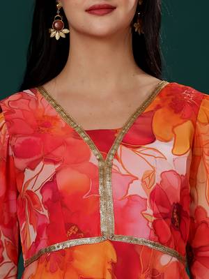 Ethnovog ready to wear multi color printed v neck style anarkali suit 4