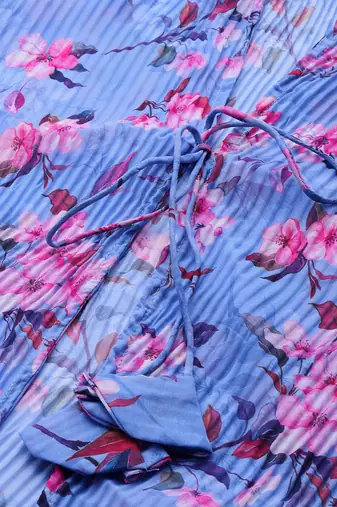 Ethnovog ready to wear blue pleated georgette printed jacket set