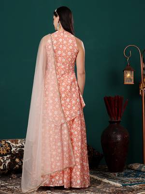 Ethnovog ready to wear peach embroidered georgette palazzo suit 2