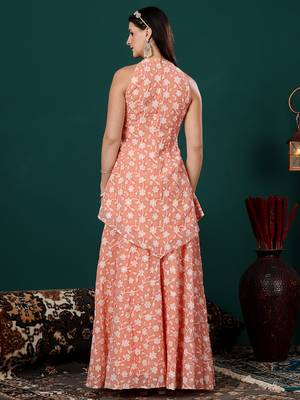 Ethnovog ready to wear peach embroidered georgette palazzo suit 4