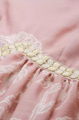 Ethnovog ready to wear pink foil print chinon alia cut kurta set