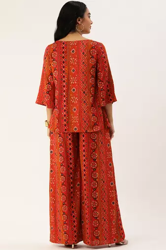 Ethnovog ready to wear dark blue printed viscose jacket set