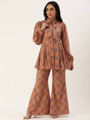 Ethnovog ready to wear peach foil print muslin co ords set 1