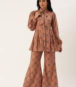 Ethnovog ready to wear peach foil print muslin co ords set