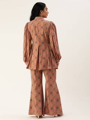 Ethnovog ready to wear peach foil print muslin co ords set 2