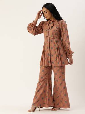 Ethnovog ready to wear peach foil print muslin co ords set 3