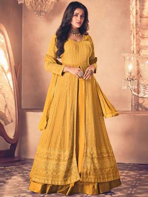 Yellow Georgette Sequins Embroidered Wedding Wear Skirt Kameez 1