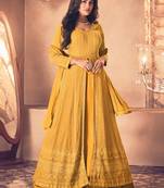 Yellow Georgette Sequins Embroidered Wedding Wear Skirt Kameez