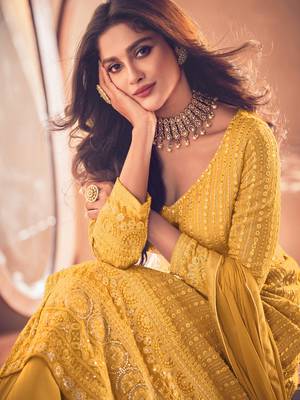 Yellow Georgette Sequins Embroidered Wedding Wear Skirt Kameez 2