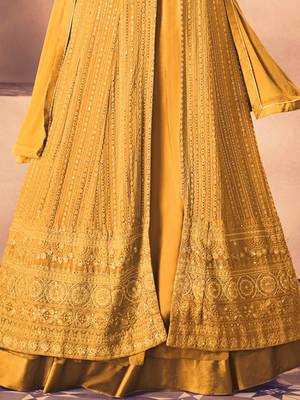Yellow Georgette Sequins Embroidered Wedding Wear Skirt Kameez 3