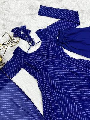Fox Georgette Laheriya Print Fabric Fully Flair Anarkali Kurti, Dupatta And Pent 8