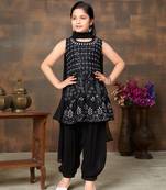 Aarika girls ethnic wear black colour sequin thread embroidery georgette kurti patiala set