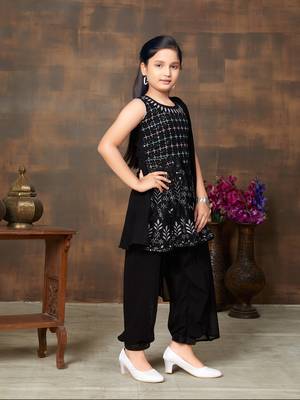 Aarika girls ethnic wear black colour sequin thread embroidery georgette kurti patiala set 2