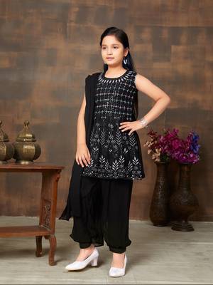 Aarika girls ethnic wear black colour sequin thread embroidery georgette kurti patiala set 3