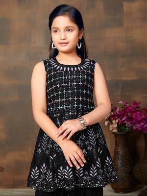 Aarika girls ethnic wear black colour sequin thread embroidery georgette kurti patiala set 5