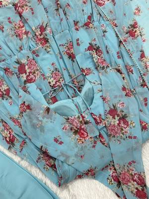 Soft Fox Georgette Floral Print Fabric Fully Flair Anarkali Kurti, With Duppta and Pent  10