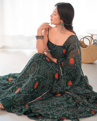 Pure Soft Lightweight Chiffon Fabric Bandhej Print Fully Flair Gown, Dupatta And Pent 3