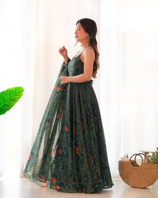 Pure Soft Lightweight Chiffon Fabric Bandhej Print Fully Flair Gown, Dupatta And Pent 5