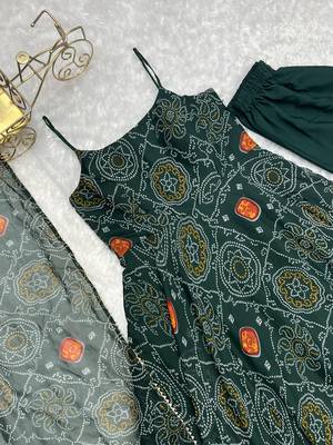 Pure Soft Lightweight Chiffon Fabric Bandhej Print Fully Flair Gown, Dupatta And Pent 11