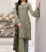 Mehendi color embroideried faux georgette semi stitched salwar suit