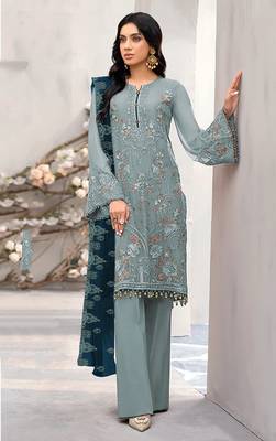 Mint embroidered faux georgette salwar suit 1