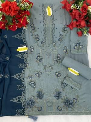 Mint embroidered faux georgette salwar suit 3